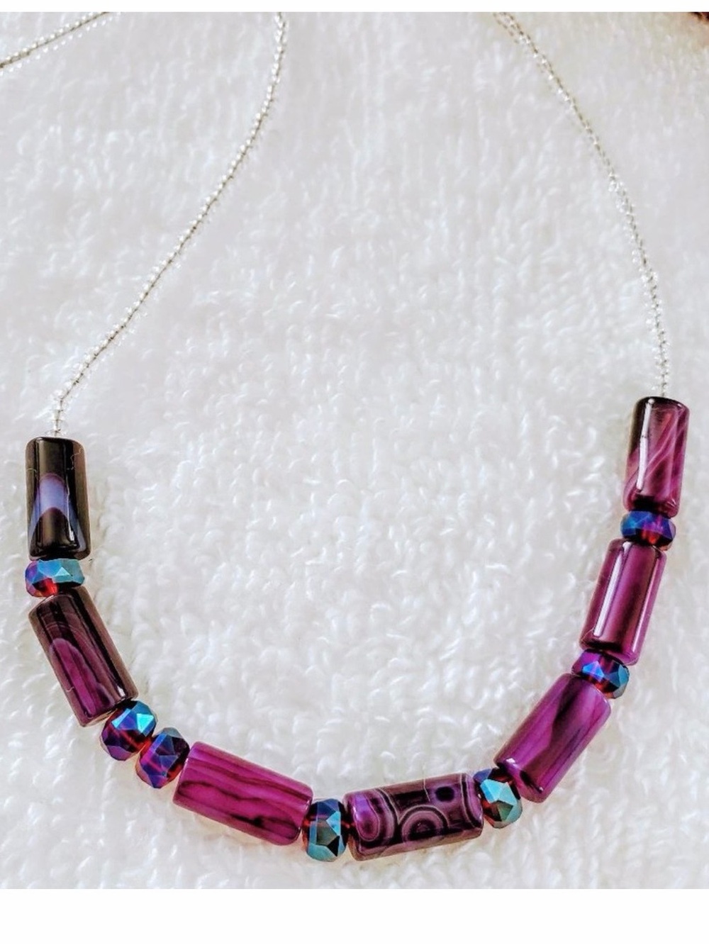 Purple Handblown Glass & Crystal Necklace